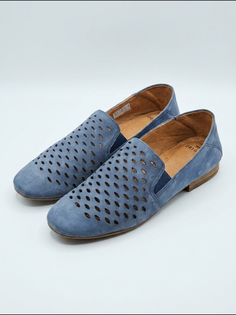 Earth Origins Women’s Perforated Blue Suede Slip-On Loafers